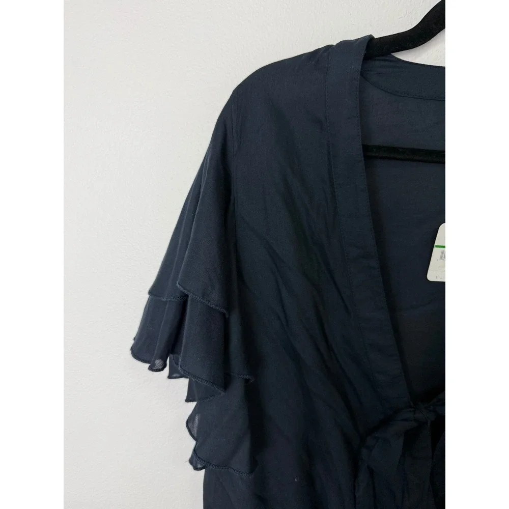 Free People Intimately Black Ruffle Sleeve Tie Front Mesh Bodysuit OB959390 L - Picture 4 of 9